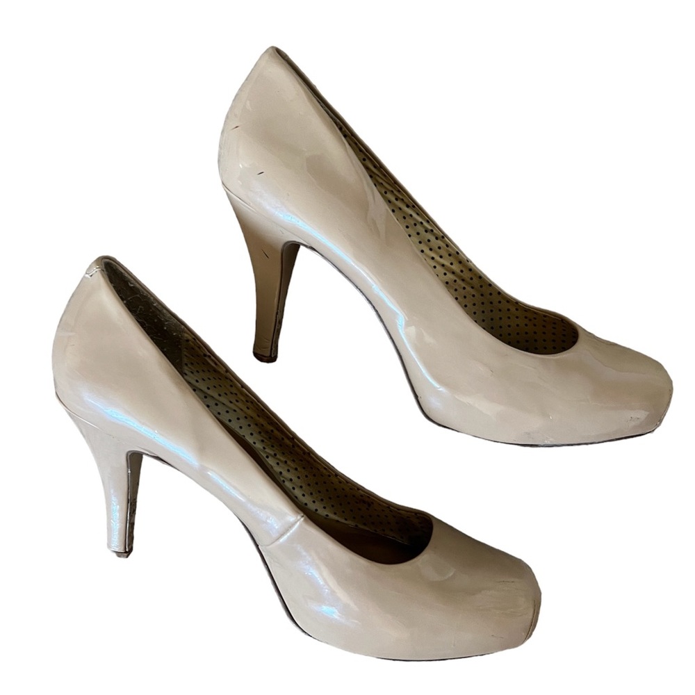 Madden Girl tan patent leather heels
